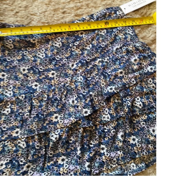Kirious Los Angeles Floral Mini Skirt Ruffle Tiered Elastic‎ Waist Blue Size S - Picture 8 of 9